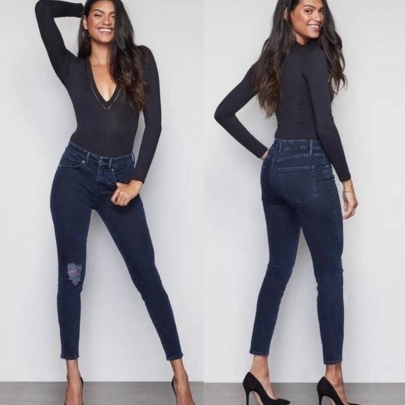 Good American Denim - GOOD AMERICAN Good Legs Dark Wash Distressed High Rise Jeans